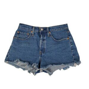 Levis 501 Shorts Womens 26 Blue Cut-Off High Rise Button Fly Raw Hem Boho Summer